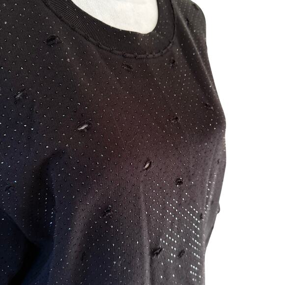 ZADIG & VOLTAIRE Edmond Distress Sweatshirt Black Rhinestone Distressed NWT M/L - Picture 3 of 10